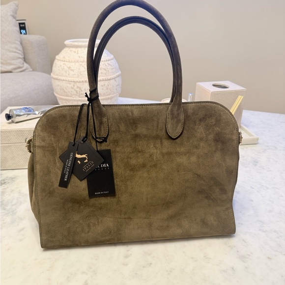 VIRAL CLAUDIA FIRENZE OLIVE GREEN SUEDE LEATHER TOTE SATCHEL BAG NWT - Picture 9 of 15